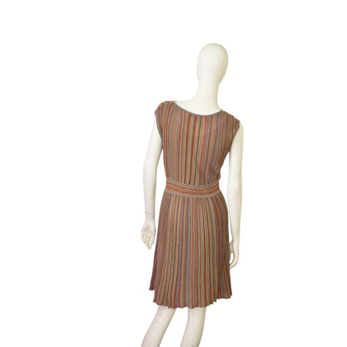 FERRE Striped Earthly Hues w. Metallic Shine Sleeveless Knit mini Dress size XS