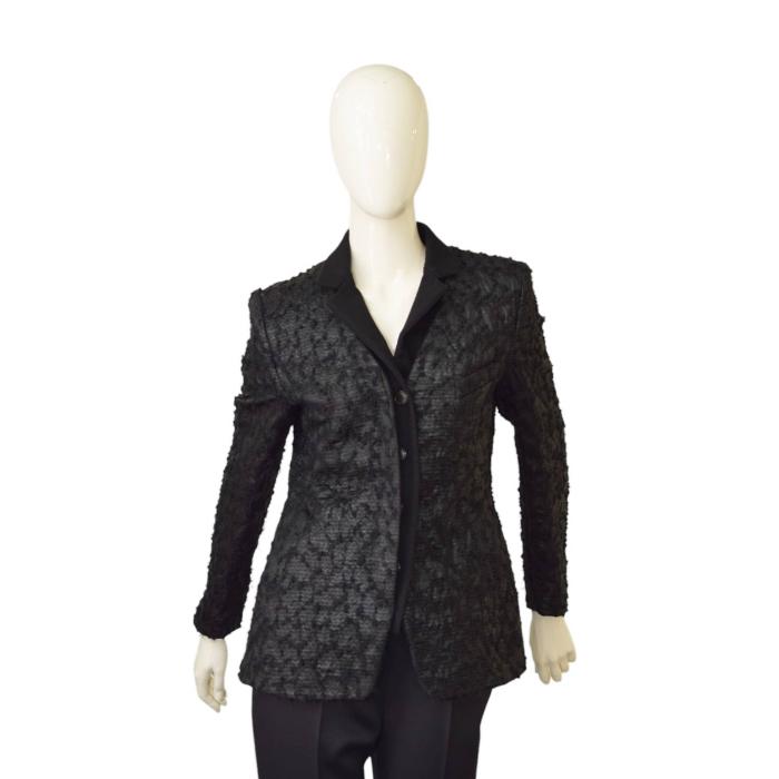 Dries Van Noten Black Tweed Woolen Button Closure Fitted Blazer Jacket size 40
