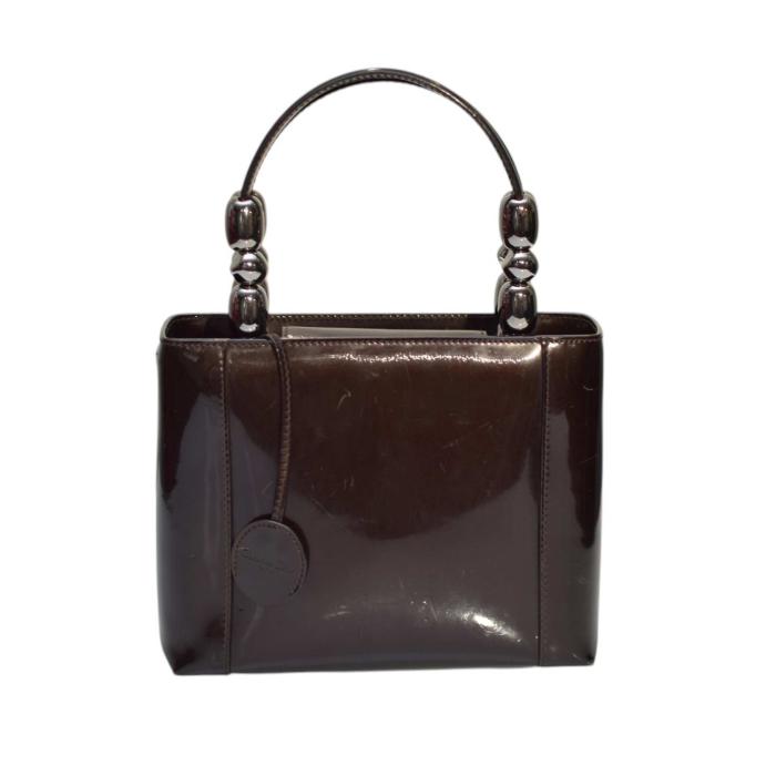Christian Dior Vintage Dark Brown / Purple Patent Leather Maris Pearl Handbag 