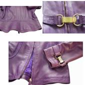 Gucci Purple Leather Zipper & Golden Clips High Neck Fitted Waist Jacket ( S )