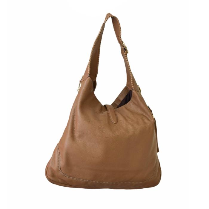 GUCCI New Jackie Brown Leather Tassels Large Hobo Shoulder Bag Handbag