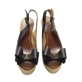 Valentino Rockstud Black Leather Bow Wedge Slingback Platform Shoes Size 36