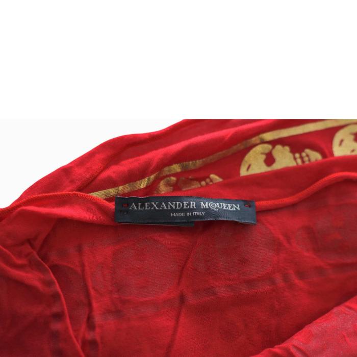 Alexander McQueen Red w. Gold Skulls & Logo Print Large Modal Scarf Wrap 