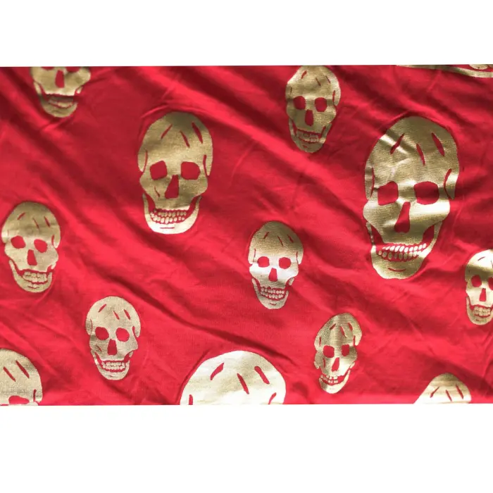 Alexander McQueen Red w. Gold Skulls Logo Print Large Modal Scarf Wrap swap shop