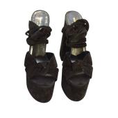 Yves Saint Laurent YSL Paige  145mm black suede platform sandals heels suede size 39