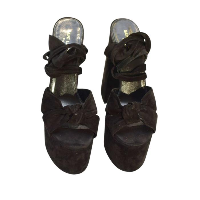 Yves Saint Laurent YSL Paige  145mm black suede platform sandals heels suede size 39