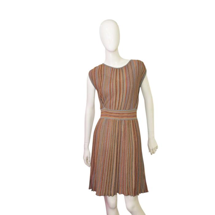 FERRE Striped Earthly Hues w. Metallic Shine Sleeveless Knit mini Dress size XS