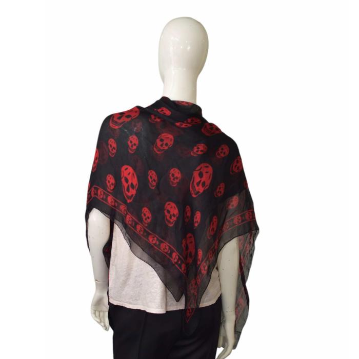 Alexander McQueen Black w. Red Skulls & Logo Print Large Scarf Wrap1