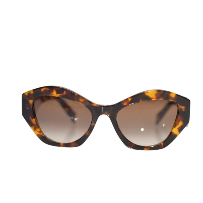 Prada SPR07Y Brown Tortoise Shell Print Degrade Polygon Braces Logo Sunglasses