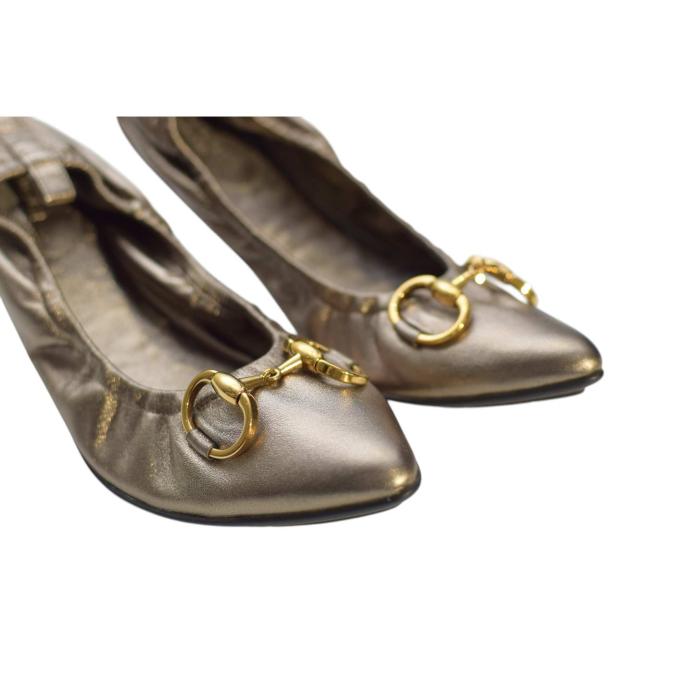 Gucci Bronze Color Leather Gold Tone Horsebit Pointed Ballerina Shoes size 39