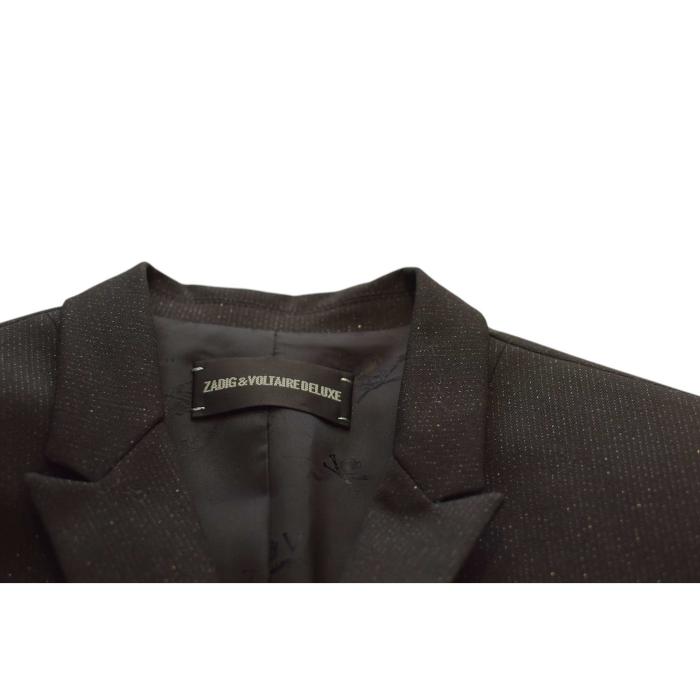 Zadig & Voltaire Vany Strass Black Shiny Fitted Two Button Jacket Blazer size S