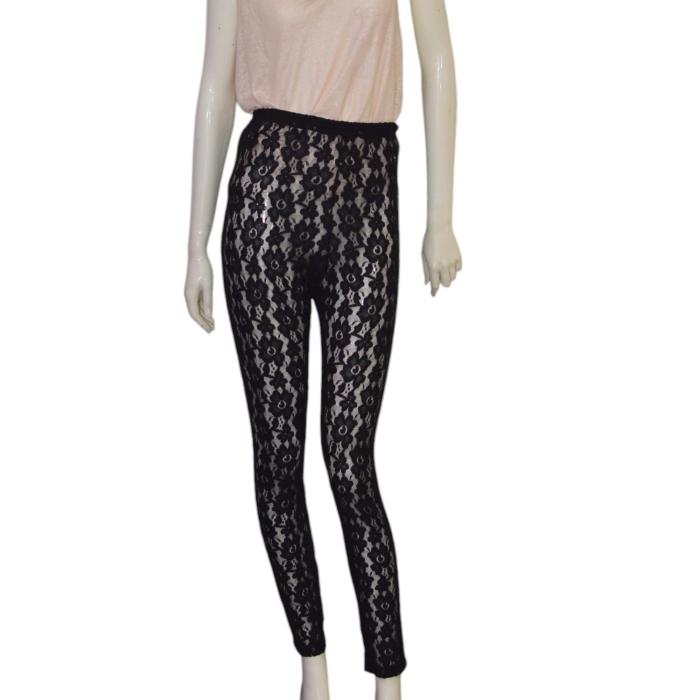 Comme des Garcons Black Sheer Floral Elastic Lace Leggings Trousers Pants S