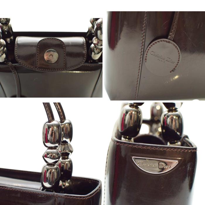 Christian Dior Vintage Dark Brown / Purple Patent Leather Maris Pearl Handbag 