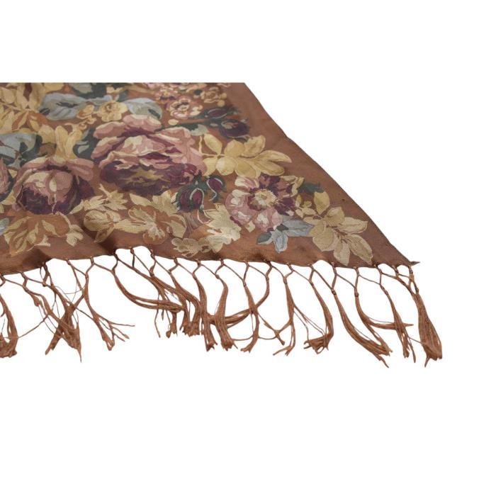 Ralph Lauren Floral Long Earthly Hues Brown Beige Scarf Foulard Wrap w. Fringes