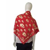 Alexander McQueen Red w. Gold Skulls & Logo Print Large Modal Scarf Wrap 