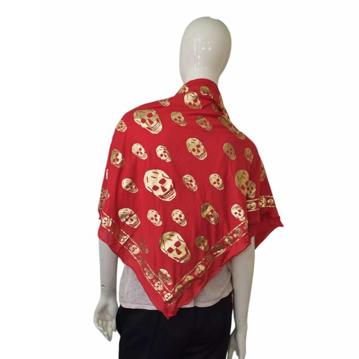 Alexander McQueen Red w. Gold Skulls & Logo Print Large Modal Scarf Wrap 