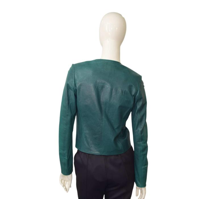 Jo Peters Teal Color Leather Long Sleeves Snap Button Short Jacket size S