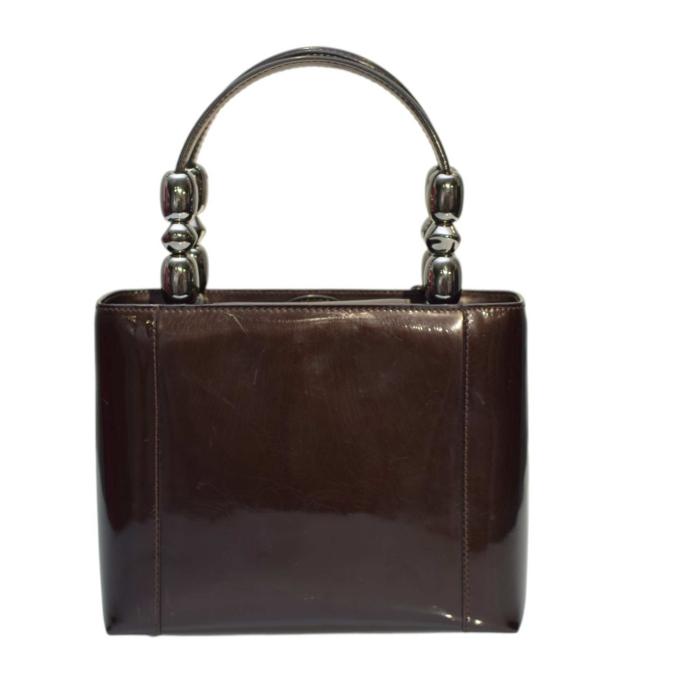 Christian Dior Vintage Dark Brown / Purple Patent Leather Maris Pearl Handbag 
