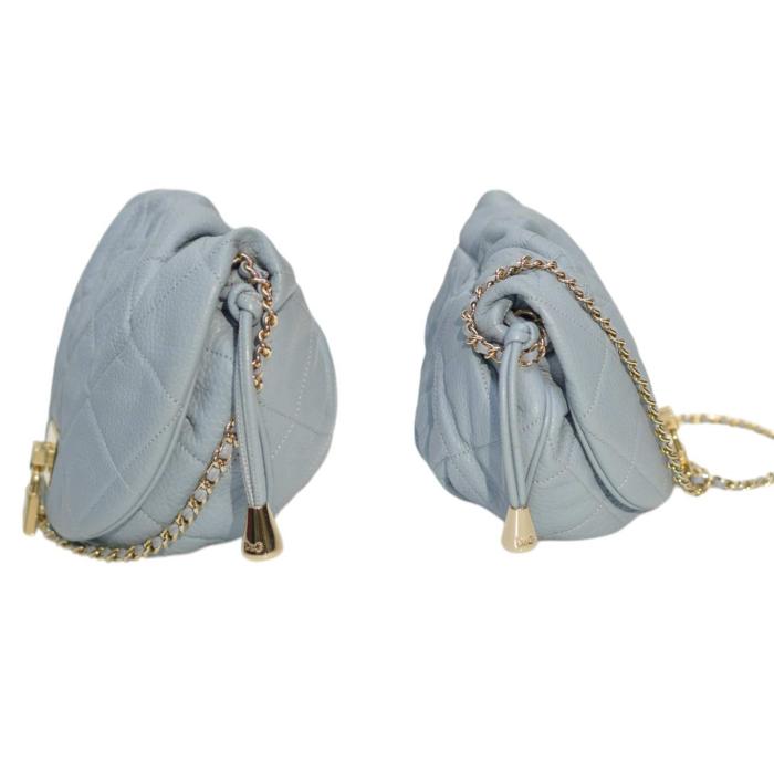 Dolce & Gabbana Vlada Blue Quilted Leather Flap Top Chain Crossbody Shoulder Bag