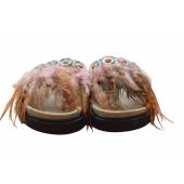Inuikii Pink Brown Feathers Ethnic Slides Sandals Open Toe Shoes size 39