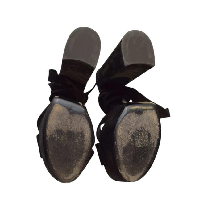 Yves Saint Laurent YSL Paige  145mm black suede platform sandals heels suede size 39
