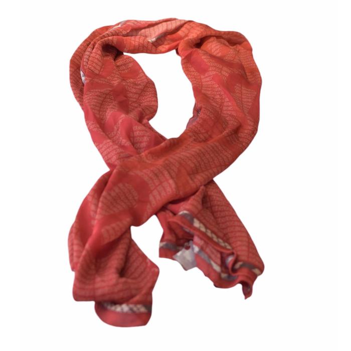 Roberto Cavalli Ecaille Red Logo 100% Silk Long Rectangle Scarf Foulard Wrap