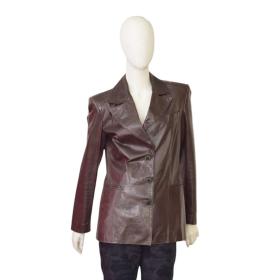 Roberto Cavalli Brown Distressed Leather Button Front Blazer Jacket size S