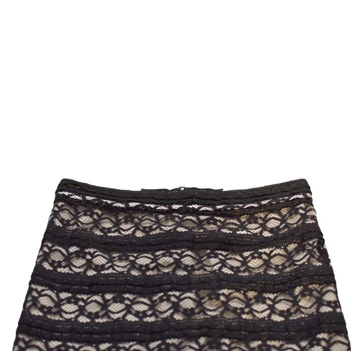 Alice + Olivia Black Elastic Sheer Lace Long Skirt Half Lined size 2 