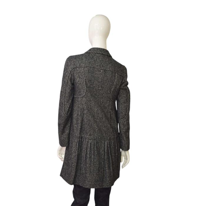 Prada Gray Melange Tweed Wool Cashmere Knee Length Coat w. Pleats size 40