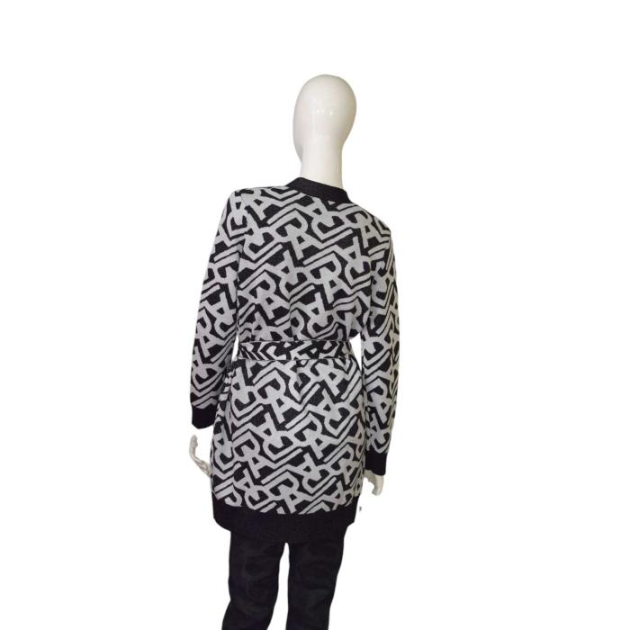 Alessandro Dell'Acqua Black & White Shiny Knit Belted Long Cardi Cardigan size S