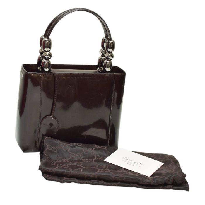 Christian Dior Vintage Dark Brown / Purple Patent Leather Maris Pearl Handbag 