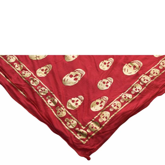 Alexander McQueen Red w. Gold Skulls & Logo Print Large Modal Scarf Wrap 