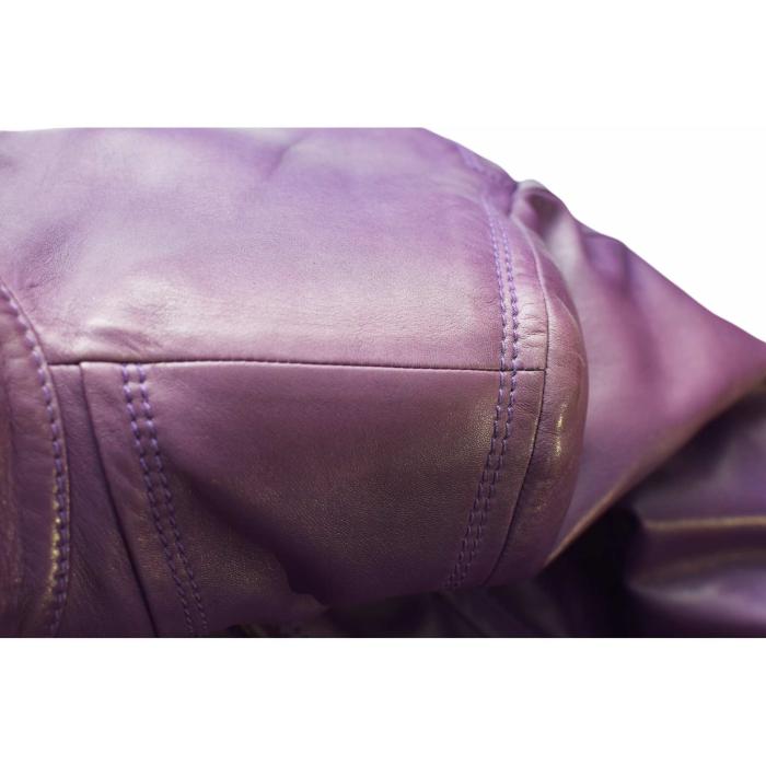 Gucci Purple Leather Zipper & Golden Clips High Neck Fitted Waist Jacket ( S )