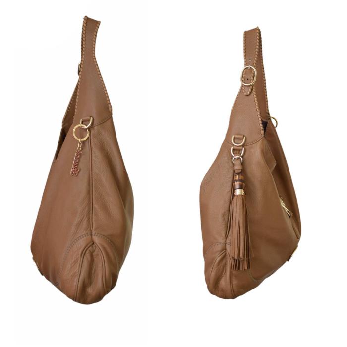 GUCCI New Jackie Brown Leather Tassels Large Hobo Shoulder Bag Handbag
