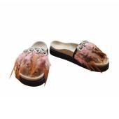 Inuikii Pink Brown Feathers Ethnic Slides Sandals Open Toe Shoes size 39