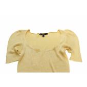 Gucci Yellow 100% Silk Top Short sleeve Rib Knit Blouse size S