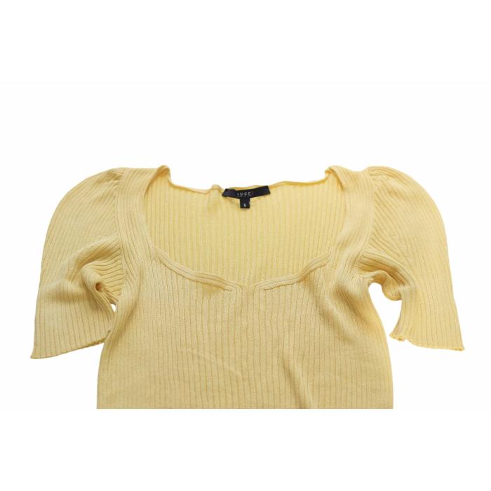 Gucci Yellow 100% Silk Top Short sleeve Rib Knit Blouse size S