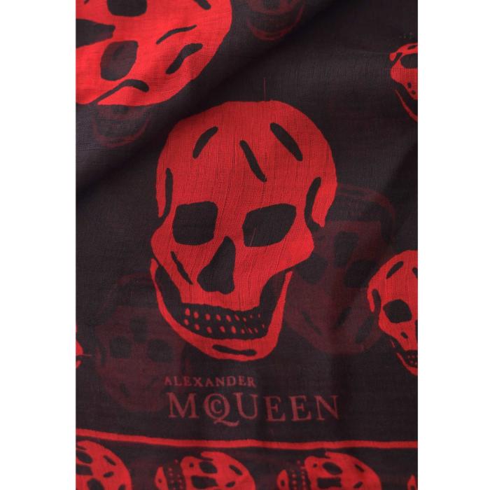 Alexander McQueen Black w. Red Skulls & Logo Print Large Scarf Wrap1