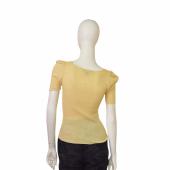 Gucci Yellow 100% Silk Top Short sleeve Rib Knit Blouse size S