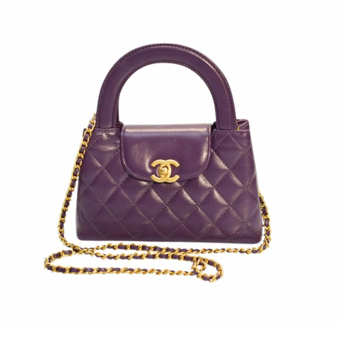 Chanel Small Kelly Shopper Purple Shiny Aged Calfskin Brushed Gold Hardware