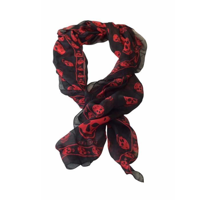 Alexander McQueen Black w. Red Skulls & Logo Print Large Scarf Wrap1