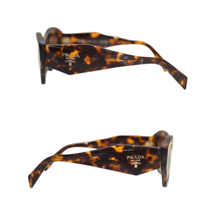 Prada SPR07Y Brown Tortoise Shell Print Degrade Polygon Braces Logo Sunglasses