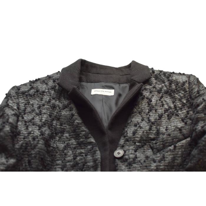 Dries Van Noten Black Tweed Woolen Button Closure Fitted Blazer Jacket size 40