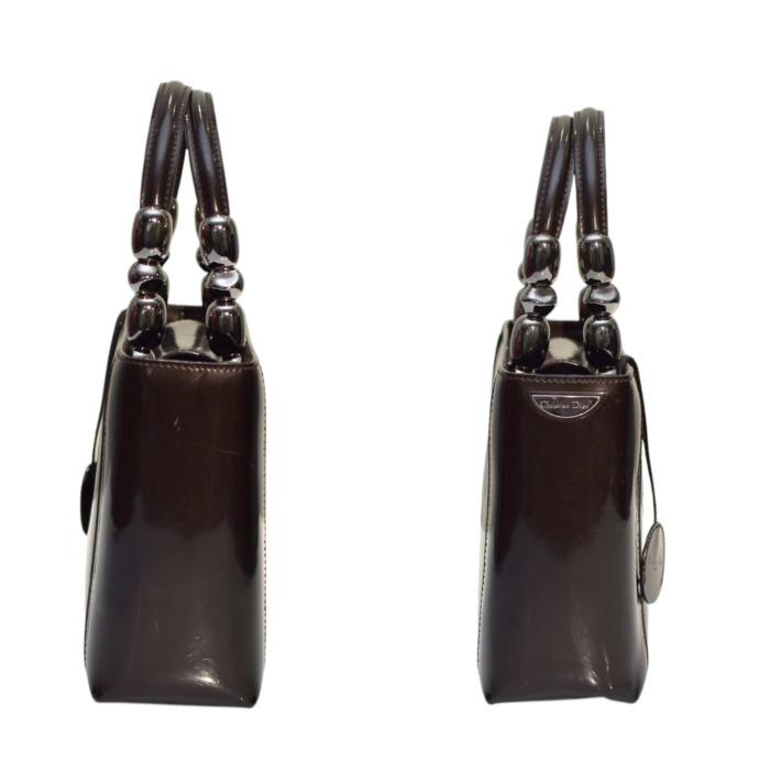 Christian Dior Vintage Dark Brown / Purple Patent Leather Maris Pearl Handbag 