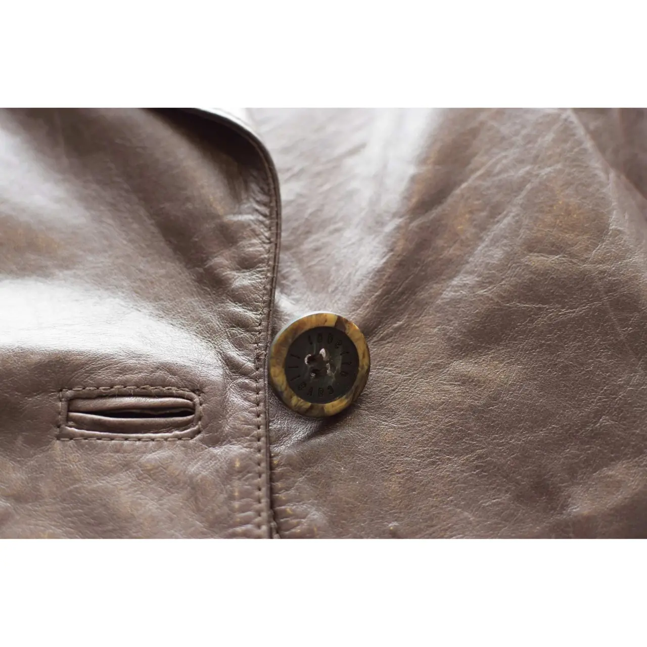 Roberto Cavalli Brown Distressed Leather Button Front Blazer