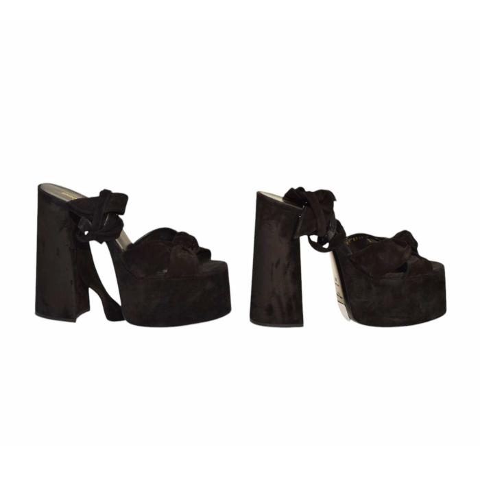 Yves Saint Laurent YSL Paige  145mm black suede platform sandals heels suede size 39
