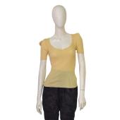 Gucci Yellow 100% Silk Top Short sleeve Rib Knit Blouse size S