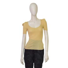 Gucci Yellow 100% Silk Top Short sleeve Rib Knit Blouse size S