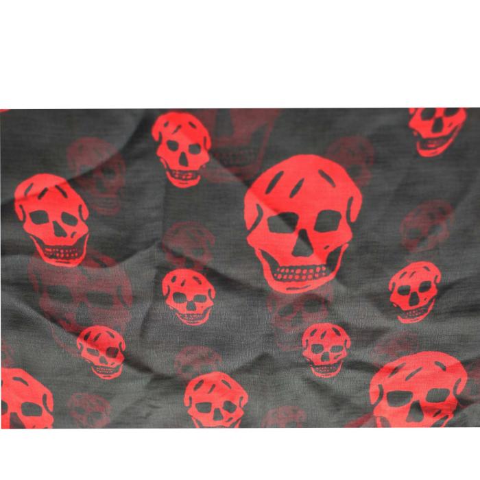 Alexander McQueen Black w. Red Skulls & Logo Print Large Scarf Wrap1