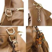 GUCCI New Jackie Brown Leather Tassels Large Hobo Shoulder Bag Handbag